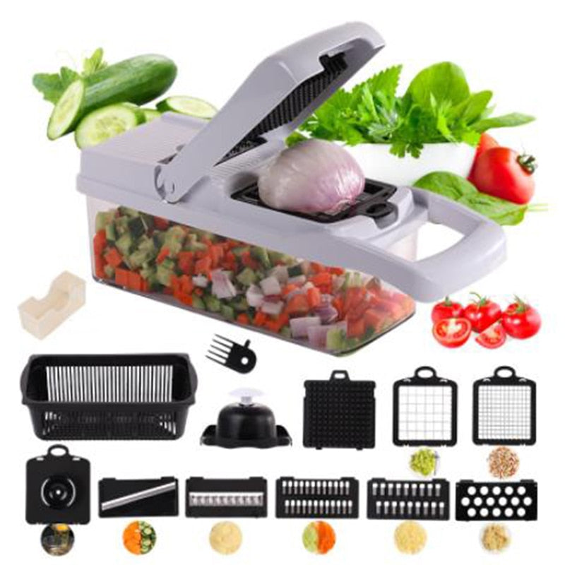 ColorLife All-In-1 Vegetable Chopper, Slicer & Cheese Grater, Multi Blade  French Fry Cutter & Veggie Dicer, Includes Bonus Handheld Spiralizer &  Kitchen Gadgets